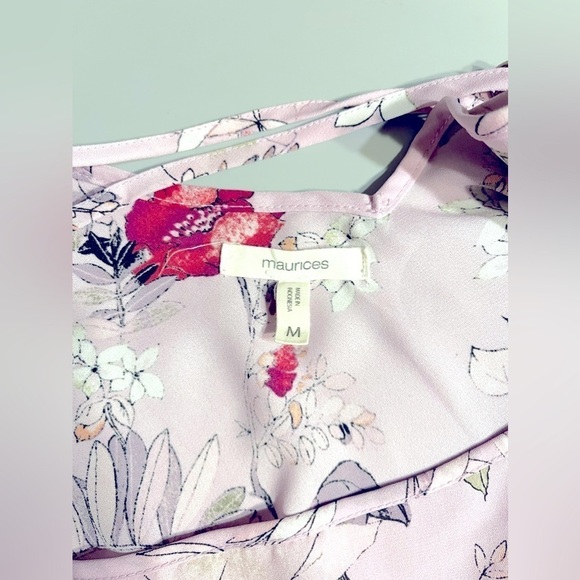 Maurices Floral Blouse Size Medium Ruffled Sleeves Tie Sides Lavender Chiffon - Picture 5 of 9